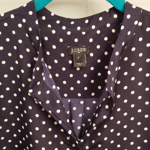 J. Crew Navy and White Polka Dot Henley Style Top - Picture 3 of 7